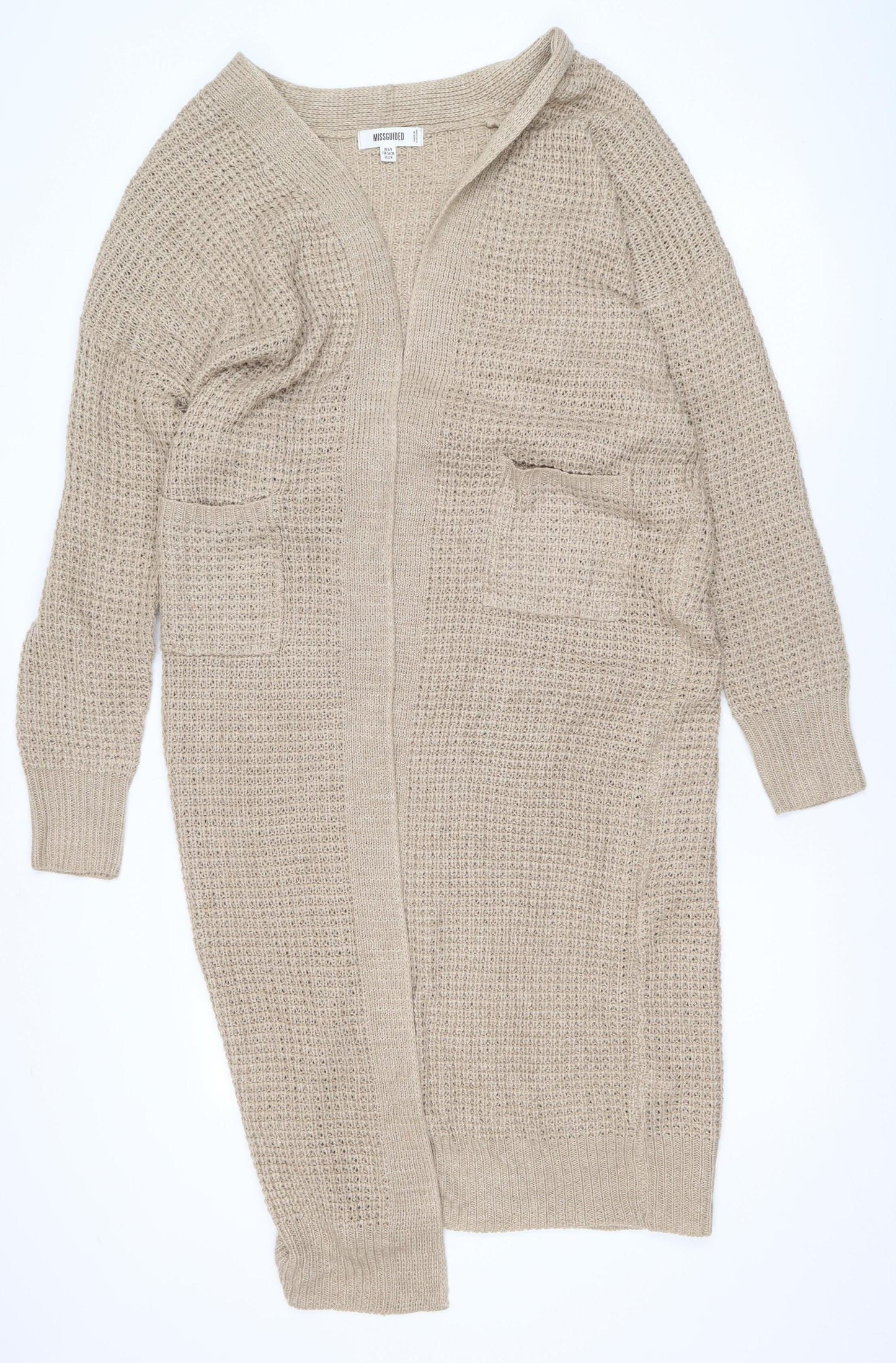 Missguided Women’s Beige Long Knit Open Coatigan Size 6