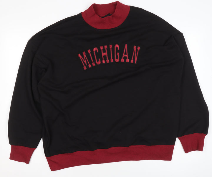 Boohoo Womens Black Red Michigan Pullover Sweatshirt UK 18