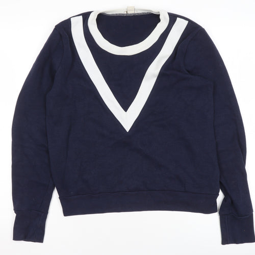 J.Crew Womens Navy Blue White V-Neck Pullover Sweatshirt Size M