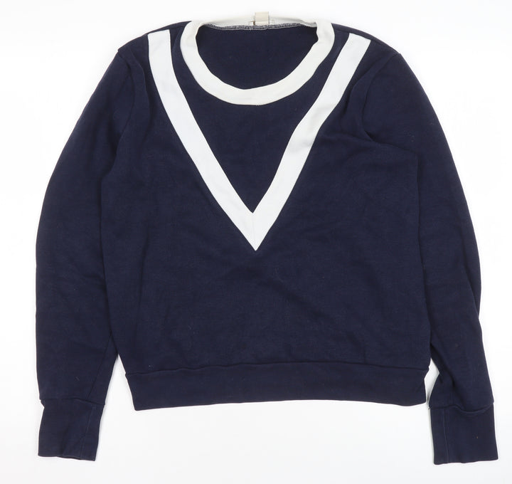 J.Crew Womens Navy Blue White V-Neck Pullover Sweatshirt Size M