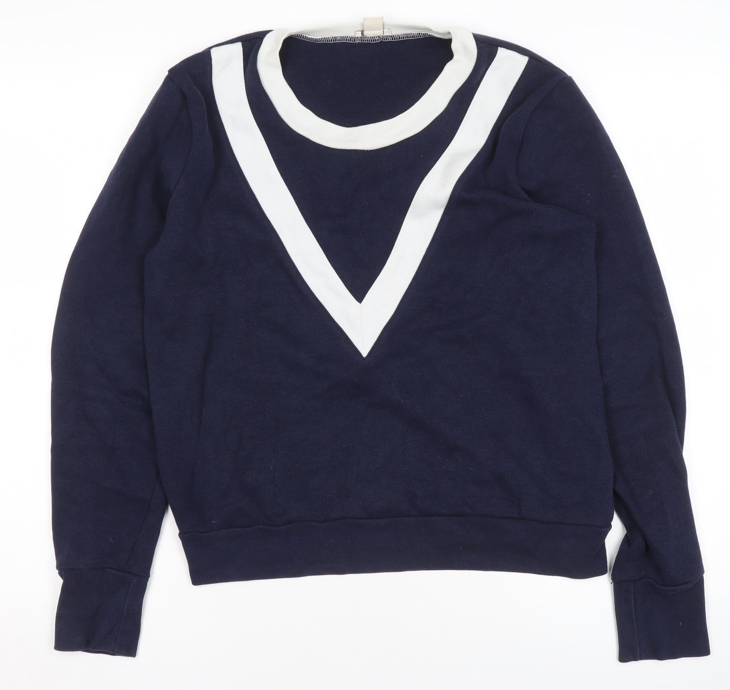 J.Crew Womens Navy Blue White V-Neck Pullover Sweatshirt Size M