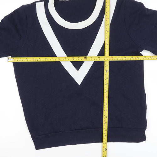 J.Crew Womens Navy Blue White V-Neck Pullover Sweatshirt Size M
