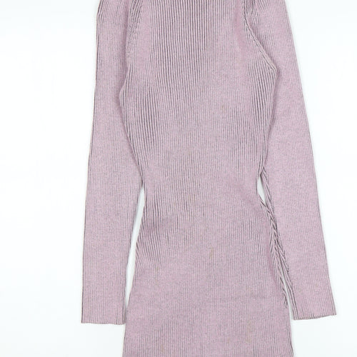 Missguided Women Purple Knit Bodycon Long Sleeve Dress UK 8
