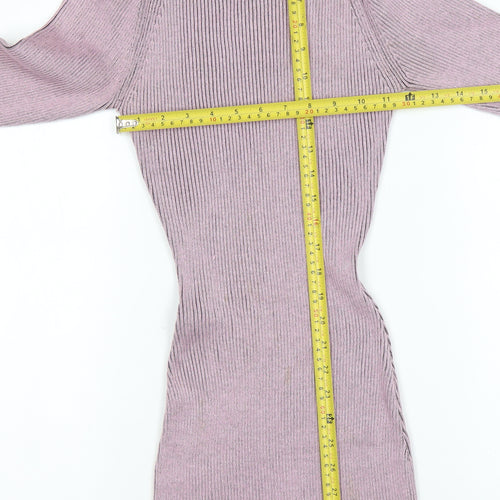 Missguided Women Purple Knit Bodycon Long Sleeve Dress UK 8