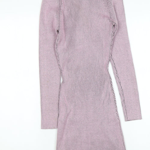 Missguided Women Purple Knit Bodycon Long Sleeve Dress UK 8