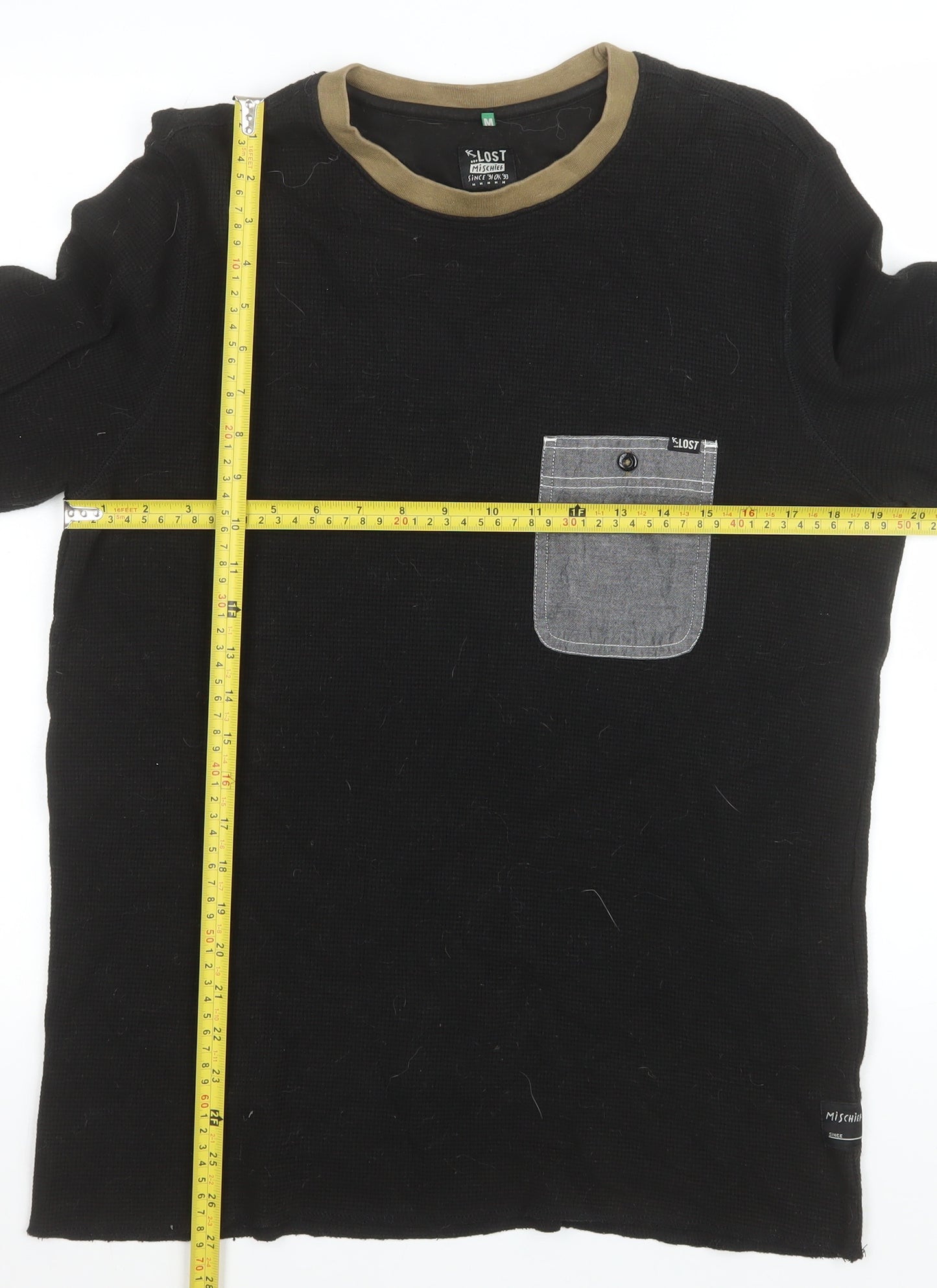 Lost Mischief Men's Black Cotton Crew Neck Pullover Sweatshirt M