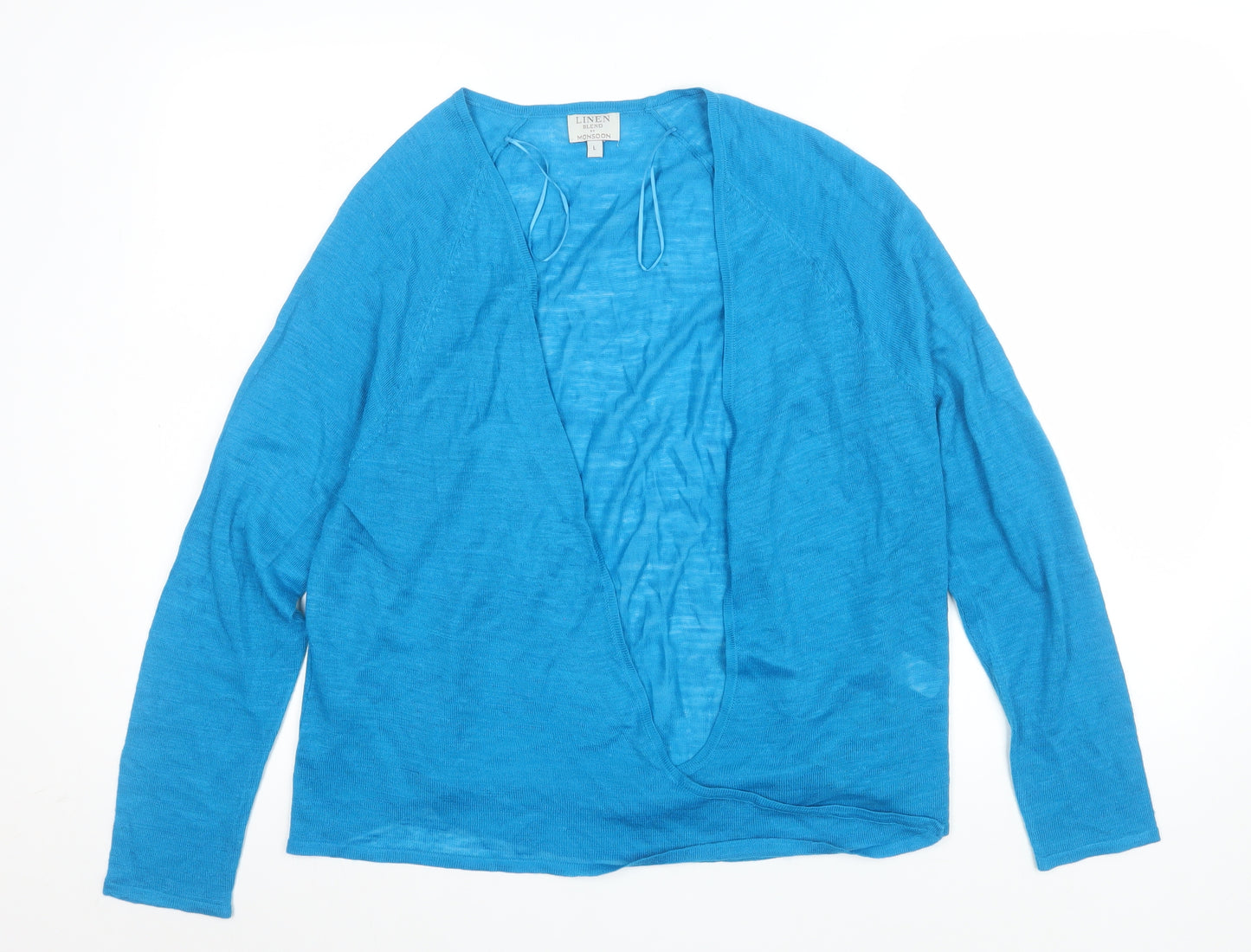 Monsoon Women’s Blue Linen Blend Open Front Lightweight Jacket Size L