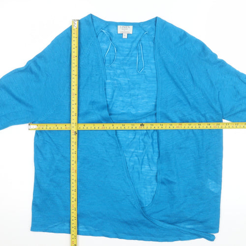 Monsoon Women’s Blue Linen Blend Open Front Lightweight Jacket Size L