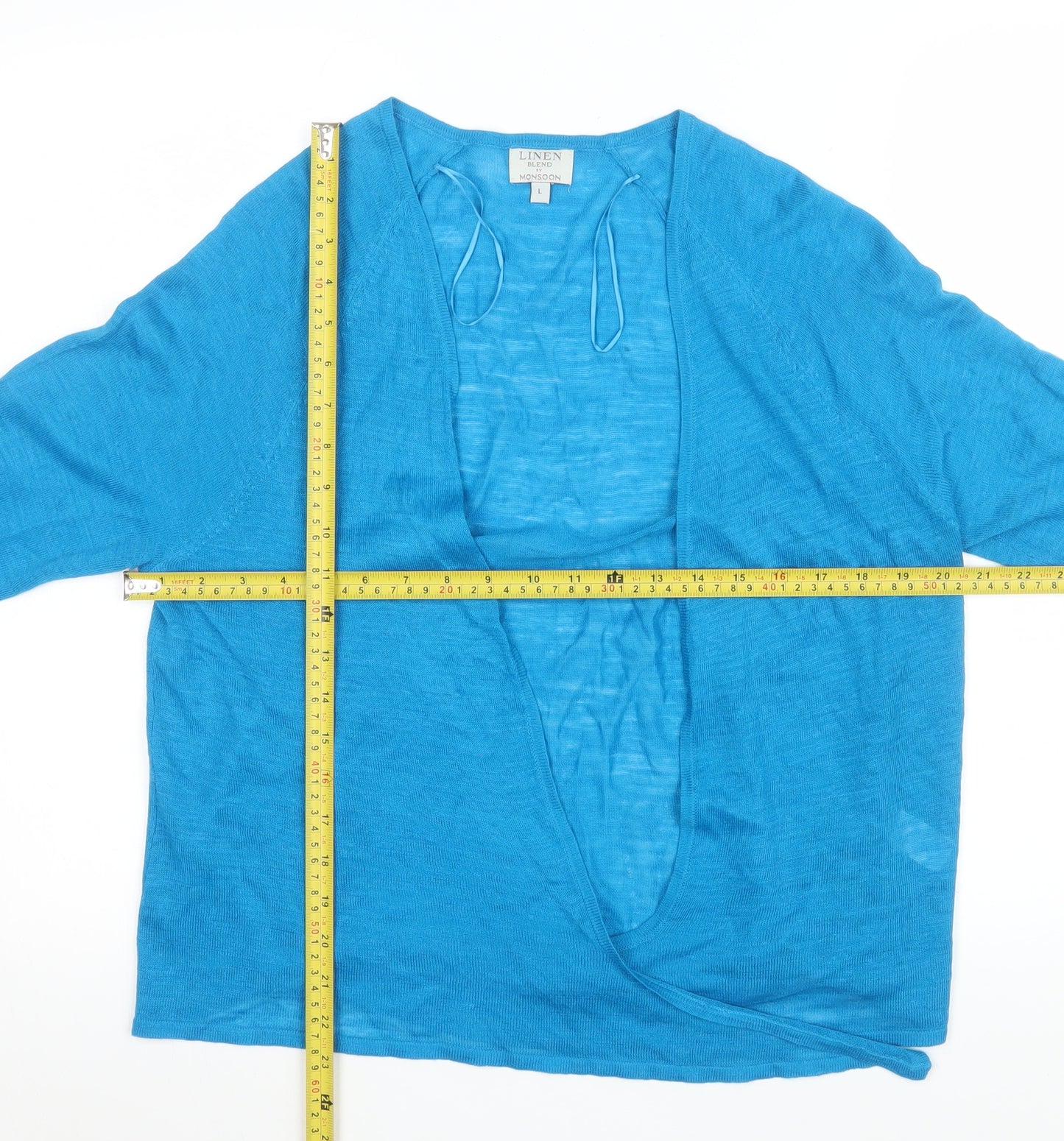 Monsoon Women’s Blue Linen Blend Open Front Lightweight Jacket Size L