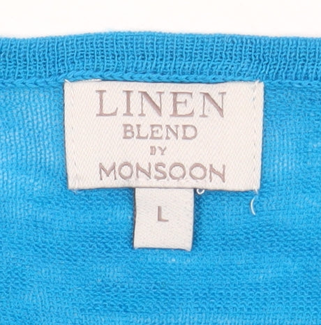 Monsoon Women’s Blue Linen Blend Open Front Lightweight Jacket Size L