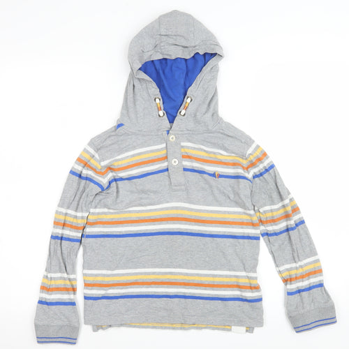 FatFace Boys Grey Striped Henley Hoodie 8-9 Years Cotton Long Sleeve