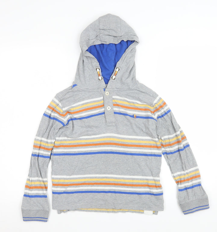 FatFace Boys Grey Striped Henley Hoodie 8-9 Years Cotton Long Sleeve