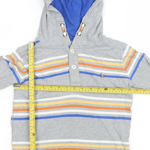 FatFace Boys Grey Striped Henley Hoodie 8-9 Years Cotton Long Sleeve