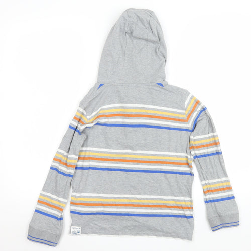 FatFace Boys Grey Striped Henley Hoodie 8-9 Years Cotton Long Sleeve