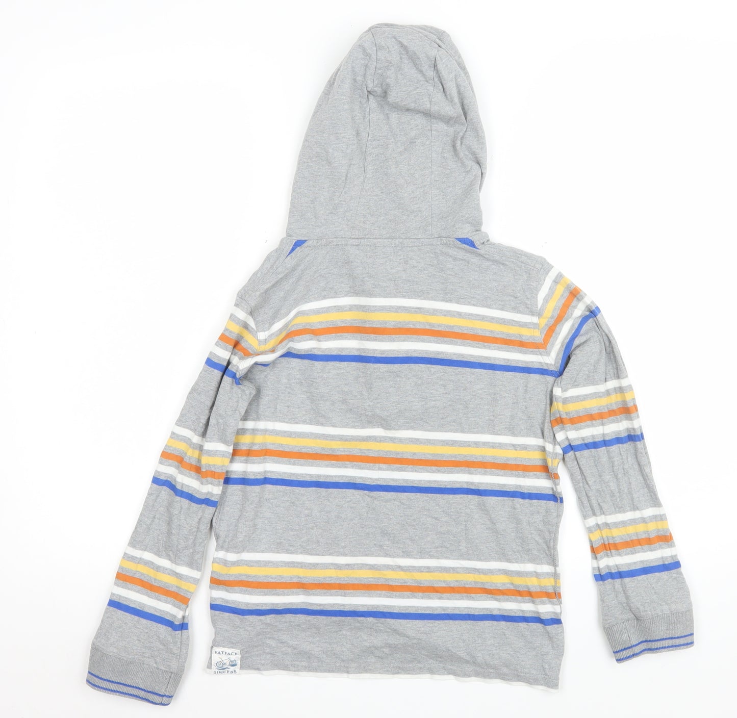 FatFace Boys Grey Striped Henley Hoodie 8-9 Years Cotton Long Sleeve