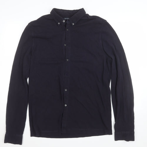 French Connection Men's Black Long Sleeve Cotton Polo Shirt Size L