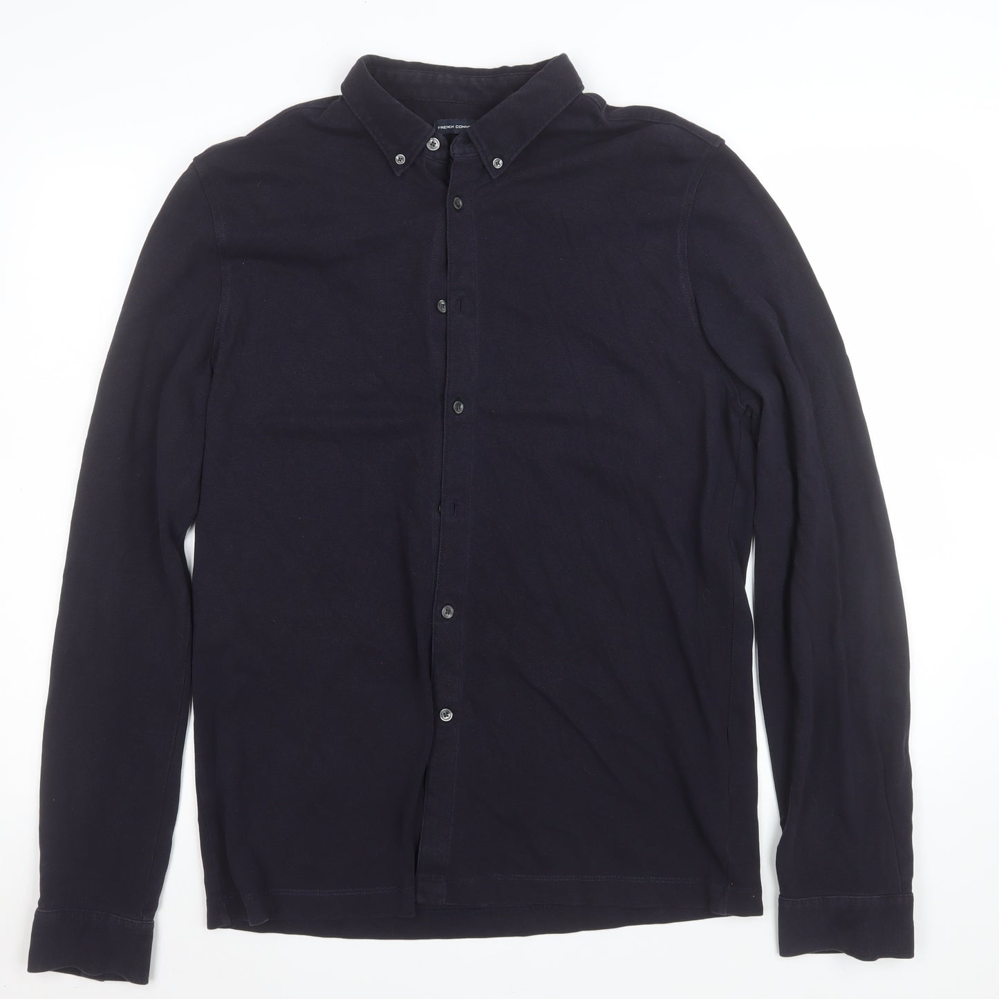 French Connection Men's Black Long Sleeve Cotton Polo Shirt Size L