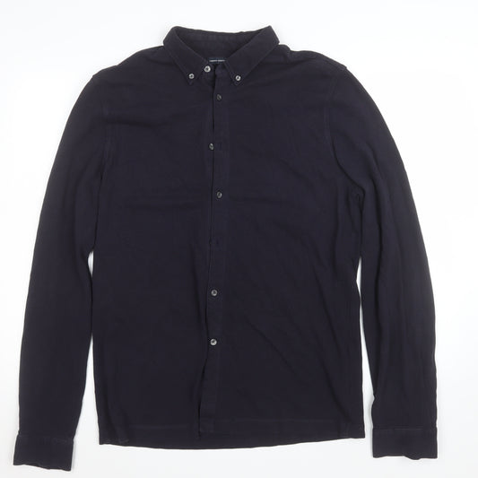 French Connection Men's Black Long Sleeve Cotton Polo Shirt Size L