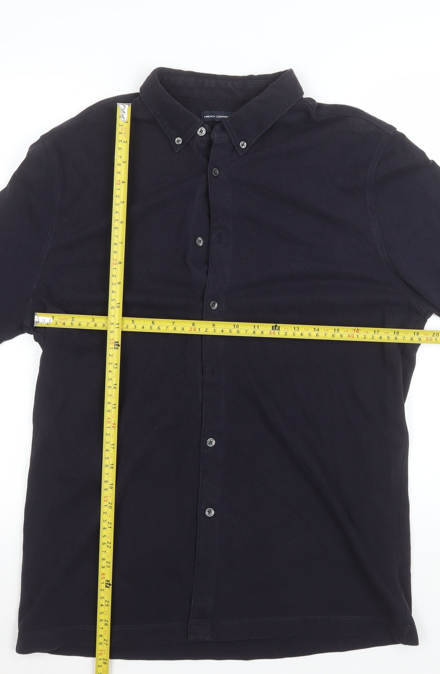 French Connection Men's Black Long Sleeve Cotton Polo Shirt Size L