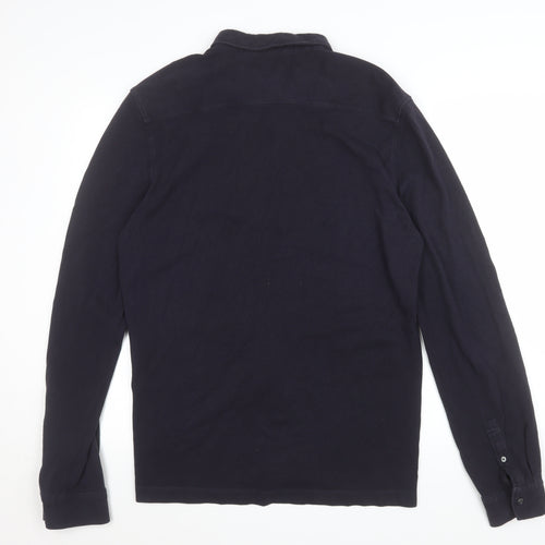 French Connection Men's Black Long Sleeve Cotton Polo Shirt Size L