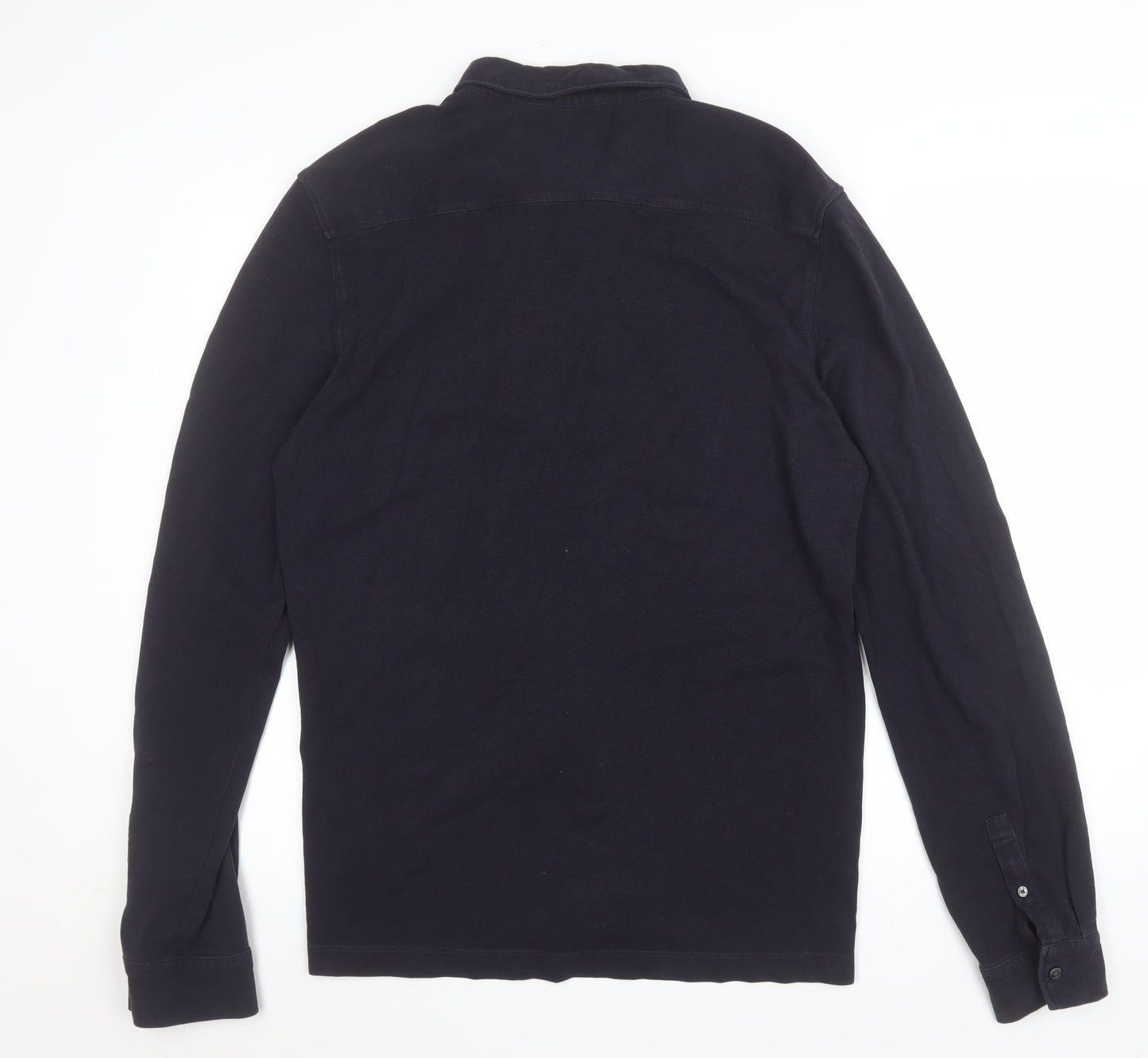 French Connection Men's Black Long Sleeve Cotton Polo Shirt Size L