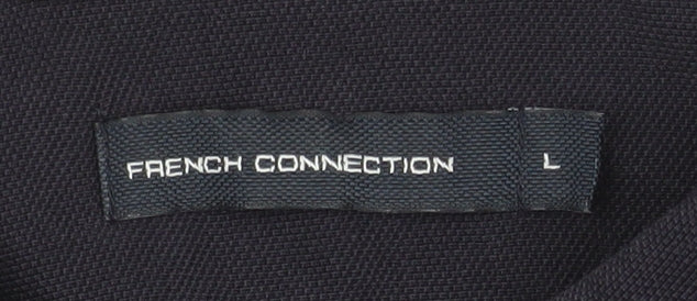 French Connection Men's Black Long Sleeve Cotton Polo Shirt Size L