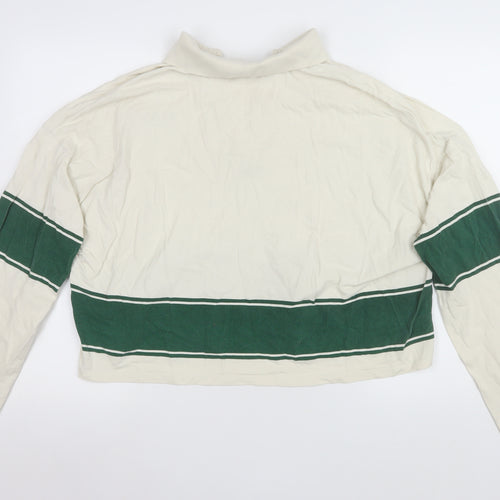 Marc O'Polo Women's Ivory Green Striped Cropped Rugby Shirt M