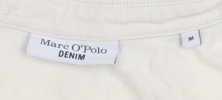 Marc O'Polo Women's Ivory Green Striped Cropped Rugby Shirt M
