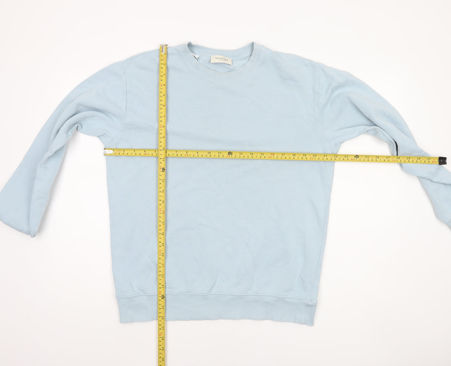 Selected Homme Unisex Light Blue Cotton Crew Neck Sweatshirt M