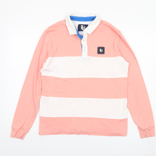 H&L Men’s Pink White Striped Long Sleeve Polo Shirt XS