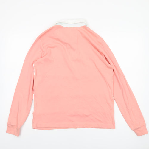 H&L Men’s Pink White Striped Long Sleeve Polo Shirt XS