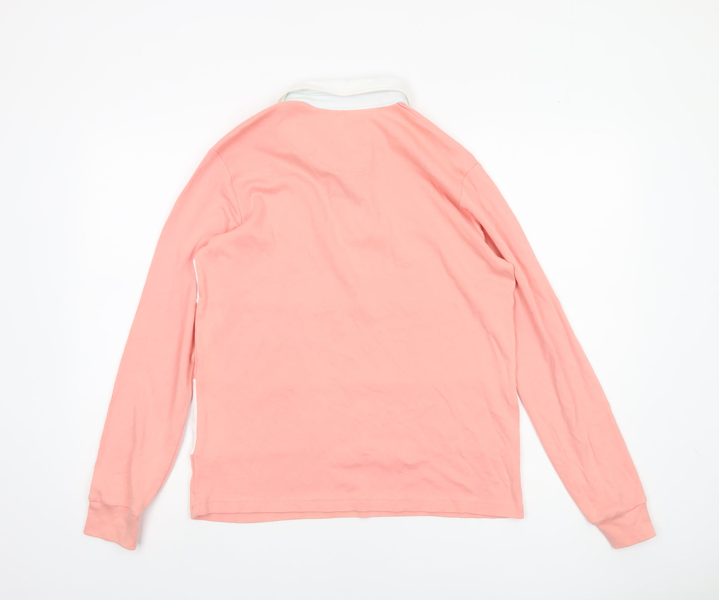 H&L Men’s Pink White Striped Long Sleeve Polo Shirt XS