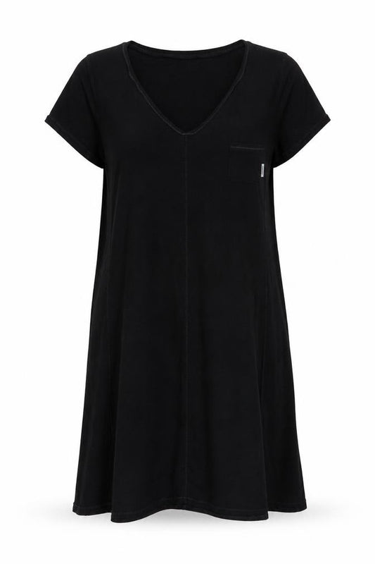 Front view of DKNY Women Black M V-Neck Short Sleeve T-Shirt Dress