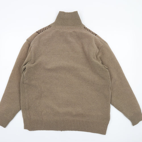 ZSZ Menswear Men’s Beige Wool Blend Full Zip Jumper L High Neck Geometric Knit