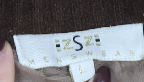 ZSZ Menswear Men’s Beige Wool Blend Full Zip Jumper L High Neck Geometric Knit