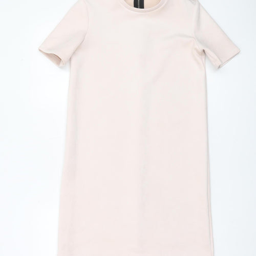 Zara Women Beige Short Sleeve Shift Dress Size S