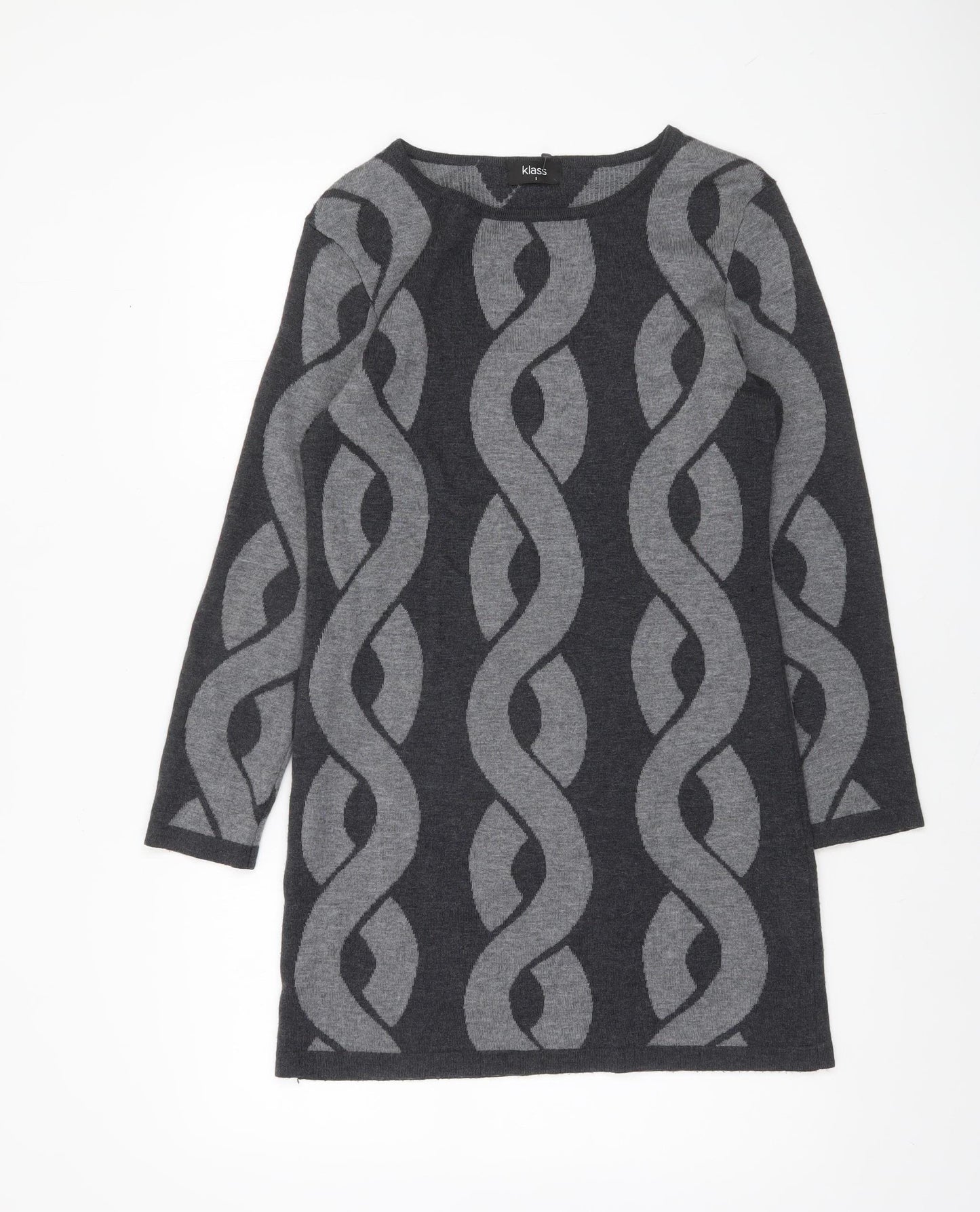 Klass Women’s Grey Geometric Knit Tunic Jumper Size S