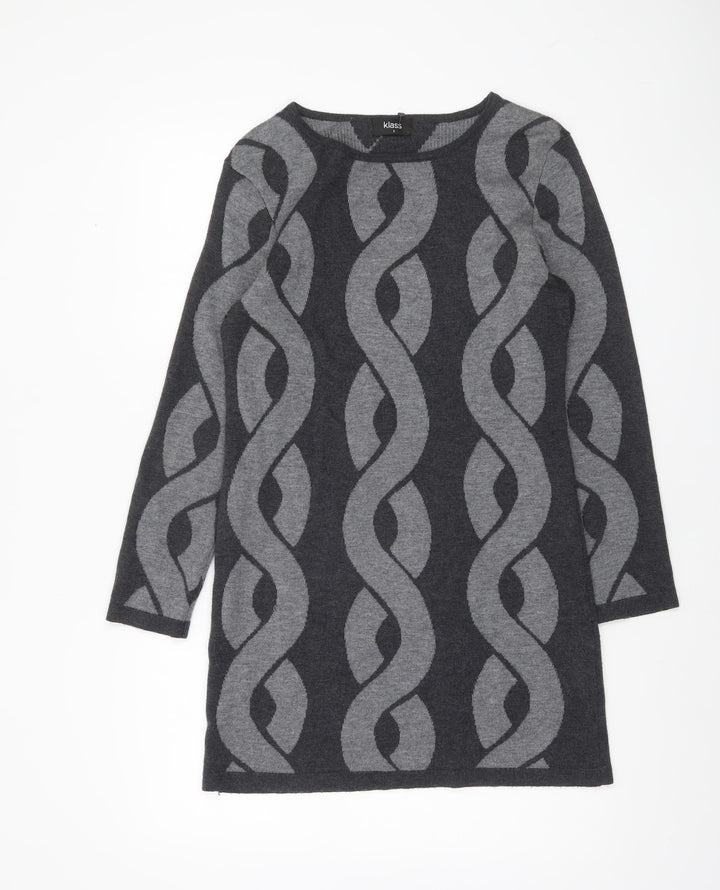 Klass Women’s Grey Geometric Knit Tunic Jumper Size S