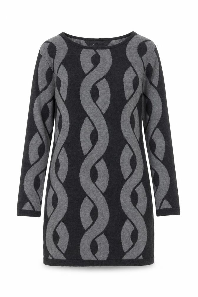 Front view of Klass Women’s Grey Geometric Knit Tunic Jumper, size S