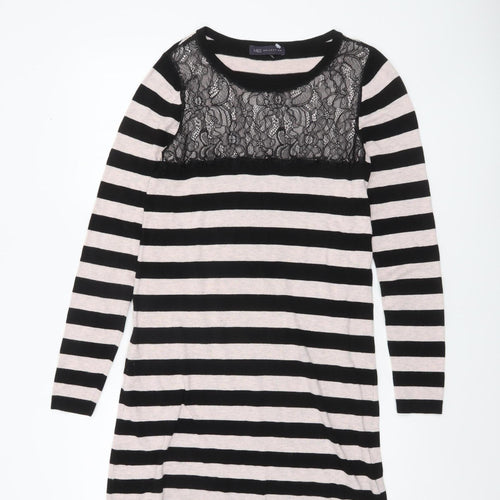 Marks and Spencer Women’s Black Striped Lace Knit Shift Dress Size 10