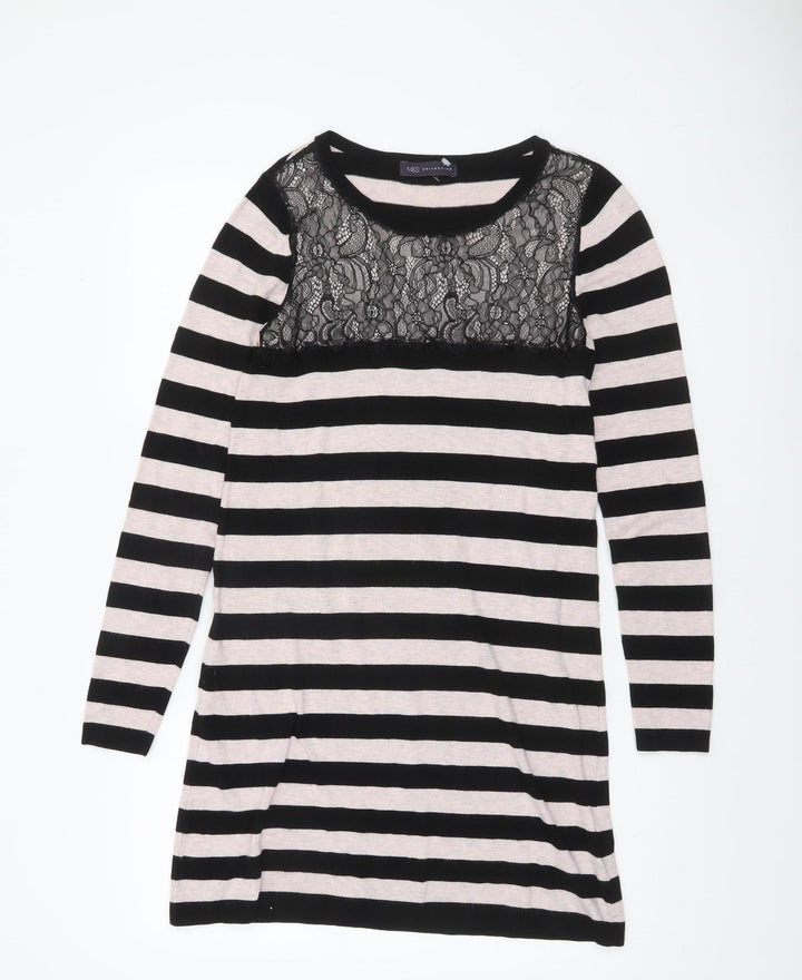 Marks and Spencer Women’s Black Striped Lace Knit Shift Dress Size 10