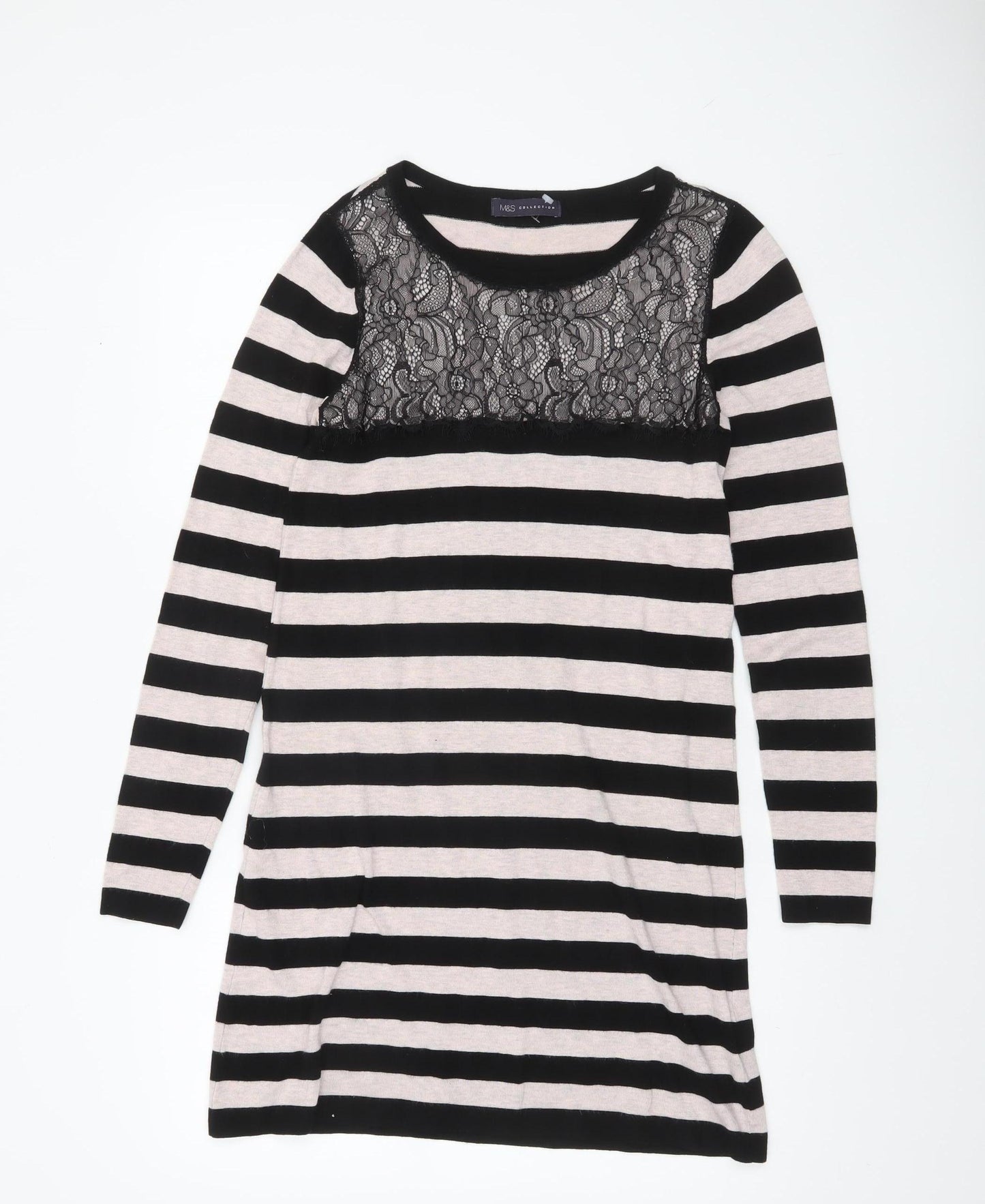 Marks and Spencer Women’s Black Striped Lace Knit Shift Dress Size 10