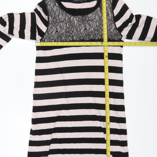 Marks and Spencer Women’s Black Striped Lace Knit Shift Dress Size 10