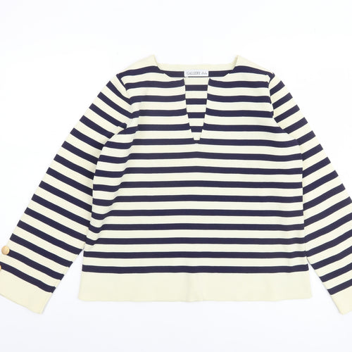 Gallery Women’s Navy Ivory Striped Knit Jumper Size S Nautical V-Neck