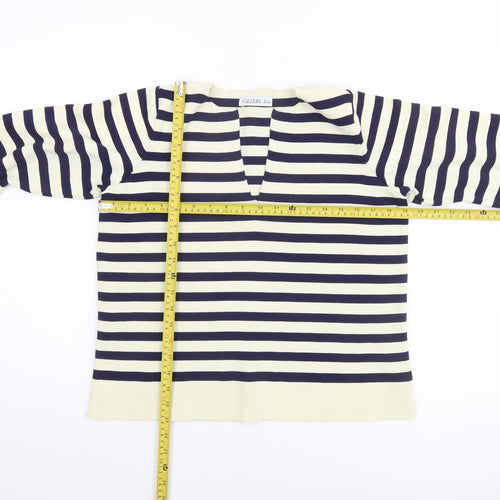Gallery Women’s Navy Ivory Striped Knit Jumper Size S Nautical V-Neck