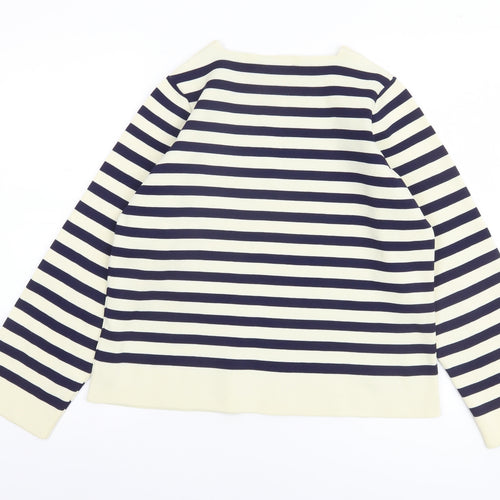 Gallery Women’s Navy Ivory Striped Knit Jumper Size S Nautical V-Neck