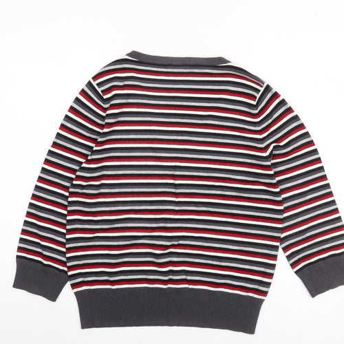 CC Womens Multicoloured V-Neck Striped Beaded Long Sleeve Jumper Size L