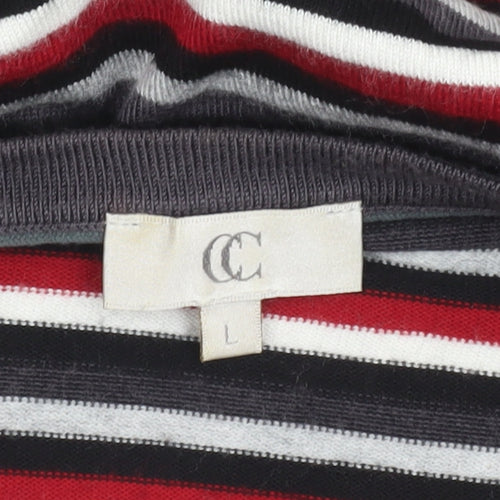 CC Womens Multicoloured V-Neck Striped Beaded Long Sleeve Jumper Size L