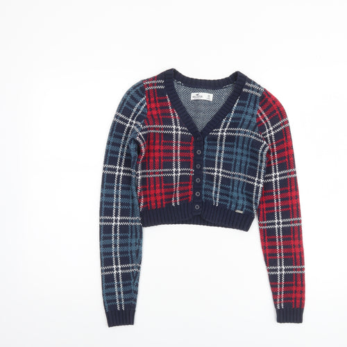 Hollister Womens Multicoloured Check Knit V-Neck Cardigan XS