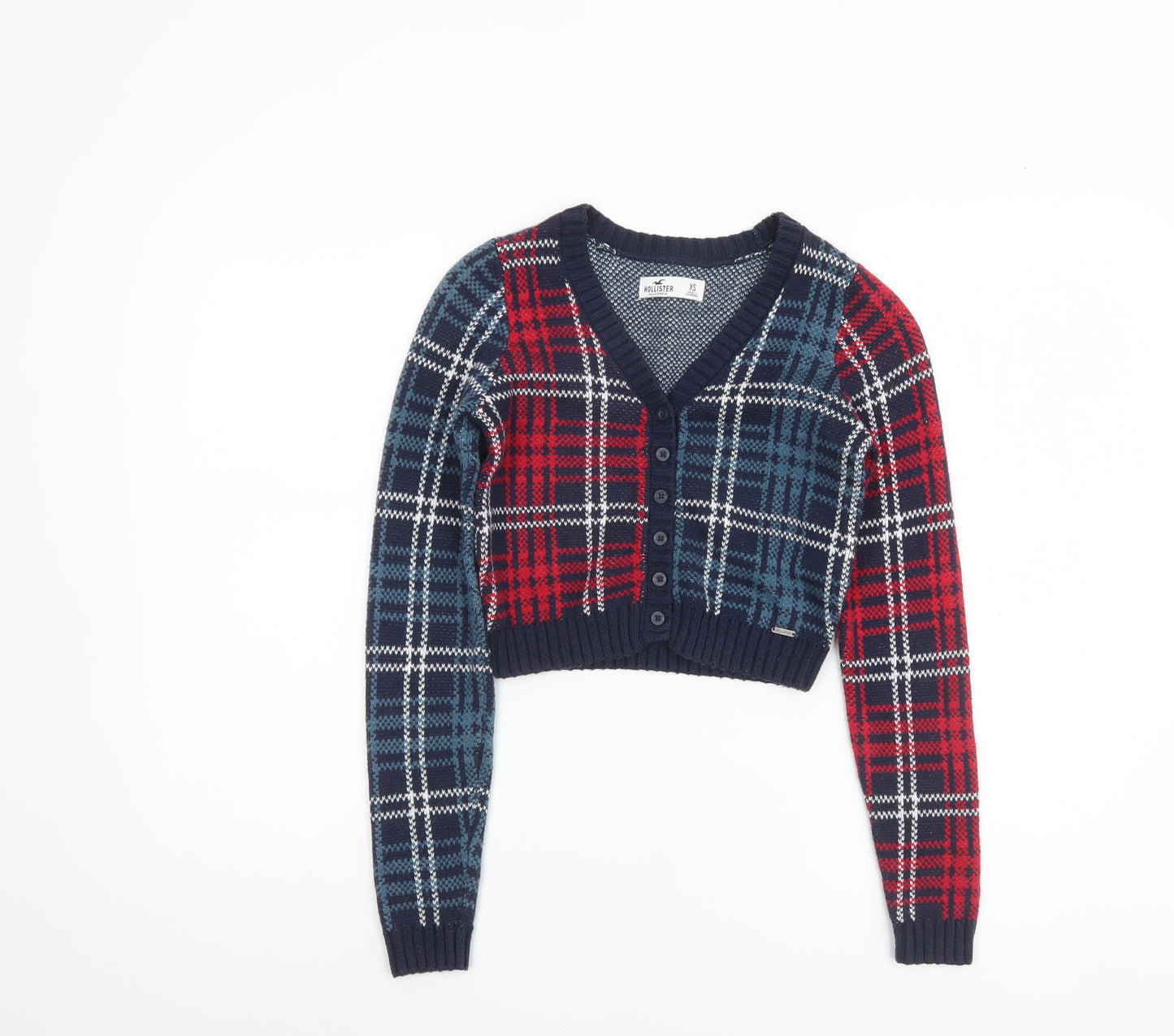 Hollister Womens Multicoloured Check Knit V-Neck Cardigan XS
